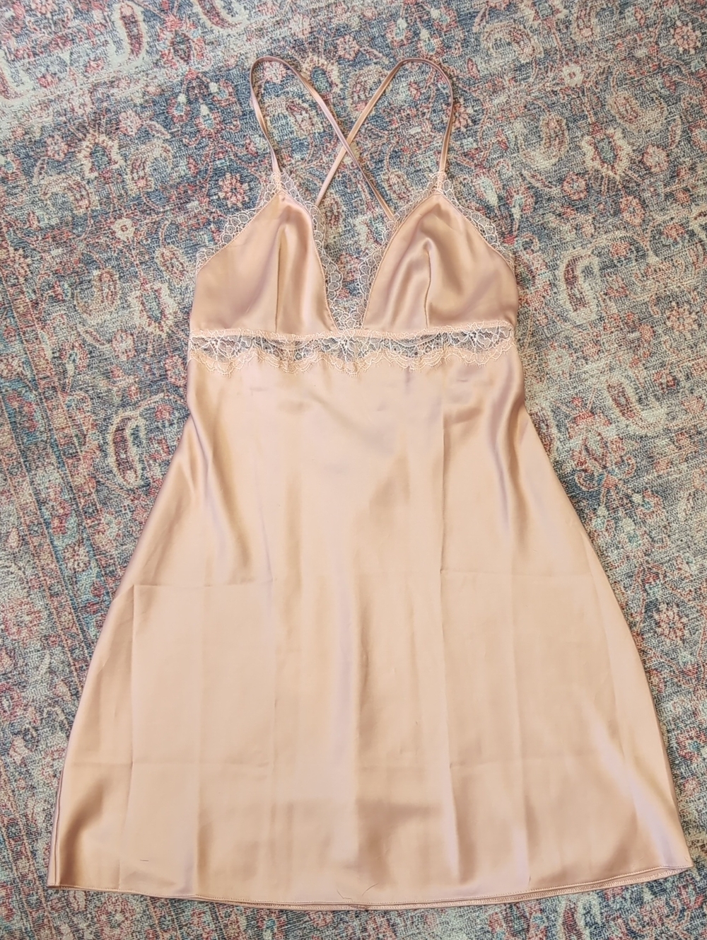 Victoria's Secret Pale Pink Satin Lace-Trim Chemise